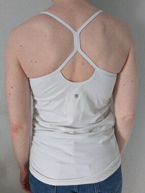 White CRZ YOGA Racerback Tank Cinched Sides Built-in-Bra Women's Medium